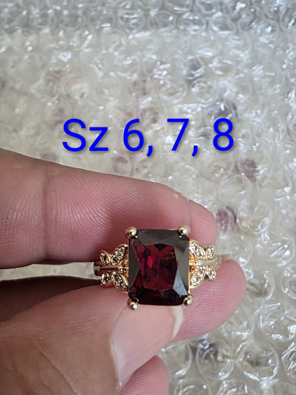 14k Gold Plated Ring with Deep Red Cushion Stone